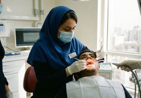 دندان پزشک ایرانی در حال معاینه بیمار دندان پزشک ایرانی در حال معاینه بیمار